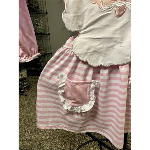 New Pink & White Embroidered Santa 2-Piece Christmas Dress w/Long Sleeve Shirt - Picture 4 of 5